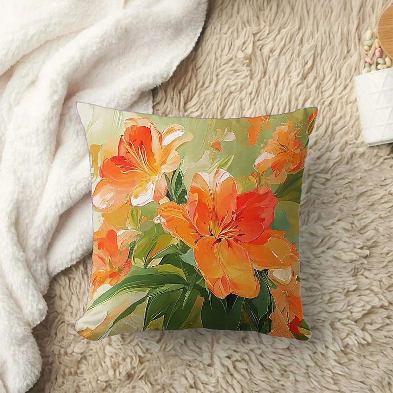 Painting Flowers Decorative Toss Pillows Cover 1PC Soft Square Couch Cushion Case Pillowcase for Bedroom Livingroom Sofa Chair3