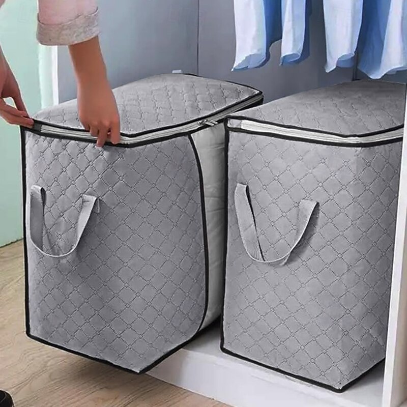 2-Pack Under-Bed Storage Heavy-Duty Storage Bags with Zipper Waterproof Moving & Travel Storage Organizers Foldable Reinforced Handles for Clothes, Bedding,Blankets Space-Saving,Vertical Style