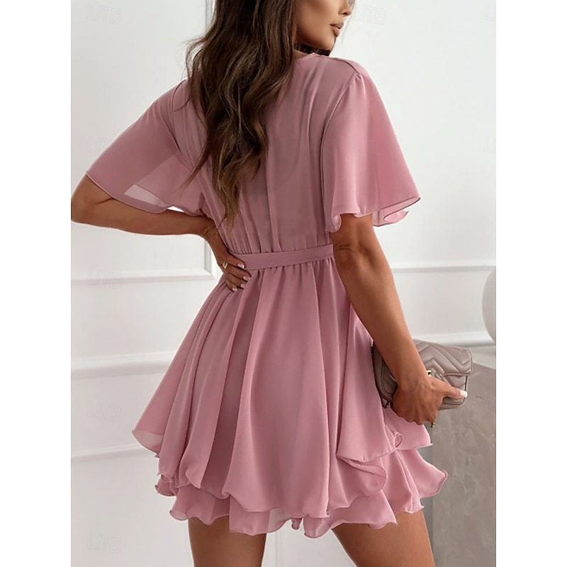 Women's Mini Dress Wrap Dress A Line Dress Solid Color Summer Dress Casual Daily Regular Fit Graphic Plain Short Sleeve V Neck Black White Pink Summer2