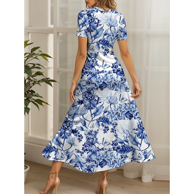 Women's Maxi Dress Casual Dress Sundress A Line Dress Summer Dress Elegant Vacation Vintage Regular Fit Floral Graphic Short Sleeve Square Neck Scoop Neck Yellow Red Blue Purple Summer Spring2