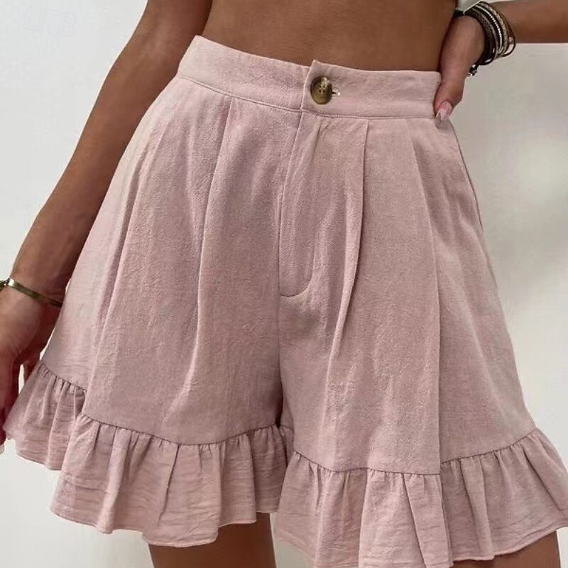 Women's Linen-Inspired Shorts Shorts Slacks Casual Short Natural Plain Buckle Comfy Outdoor Vacation Going out Dark Magenta Wine Light Sky Blue Black Summer Regular Fit2