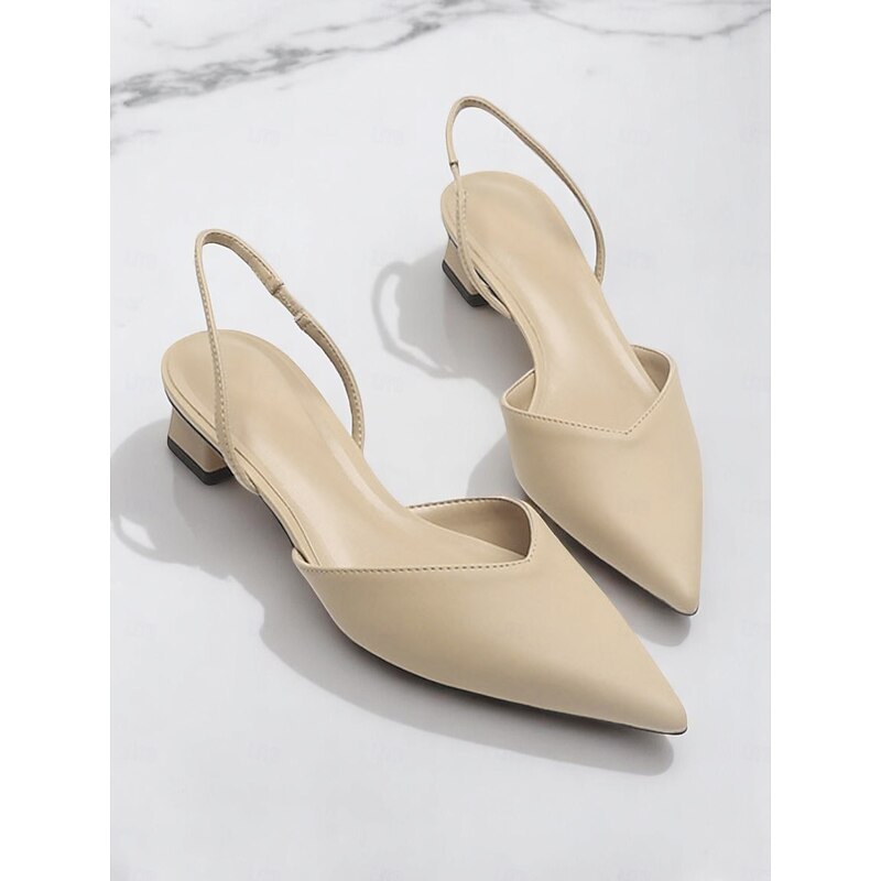 Women's Pointed Toe Slingback Pumps – Low Heel Faux Leather Heels for Elegant Office and Dress Occasions3