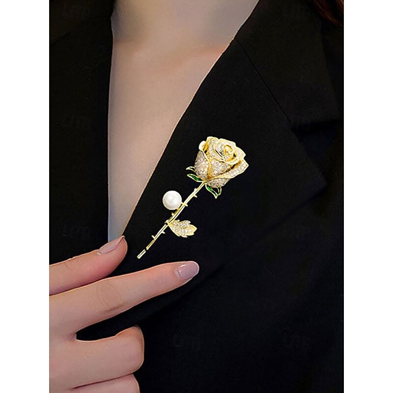 Elegant Rose Flower Brooch with Pearl – Rhinestone Encrusted Vintage Pin for Women, Ideal for Mother's Day Gift, Formal Events & Blazers3