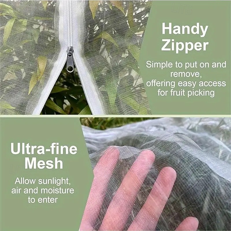 Fruit Mesh Bags for Fruit Trees Bird-proof Nets to Protect Apple Trees and Blueberry Shrubs From Birds Pests and Deer Cicada Mesh Covers With Zippers and Drawstrings2