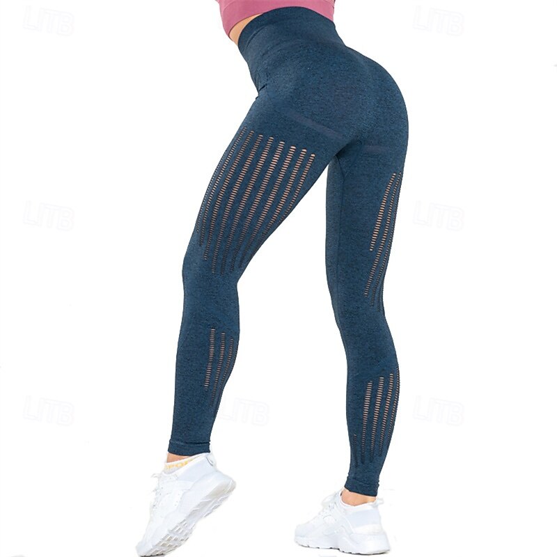 Women's Yoga Pants Yoga Leggings Elastic Waistband Mesh Butt Lift Tummy Control Pilates Gym Workout Workout Pants Solid Color Black Pink Blue Fall Sports Activewear Stretchy Slim2