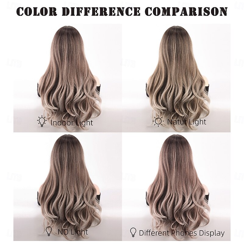 Synthetic Wig Wavy Deep Wave Layered Haircut With Bangs Machine Made Wig 24 inch A1 Synthetic Hair Women's Classic Comfortable Highlighted / Balayage Hair Blonde3