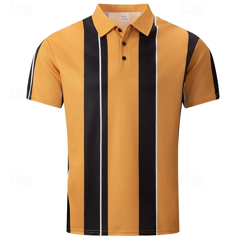 Men's Golf Shirt Golf Polos Shirts Work Casual Turndown Short Sleeve Basic Modern Color Block Patchwork Buttons Summer Regular Fit Yellow Golf Shirt3