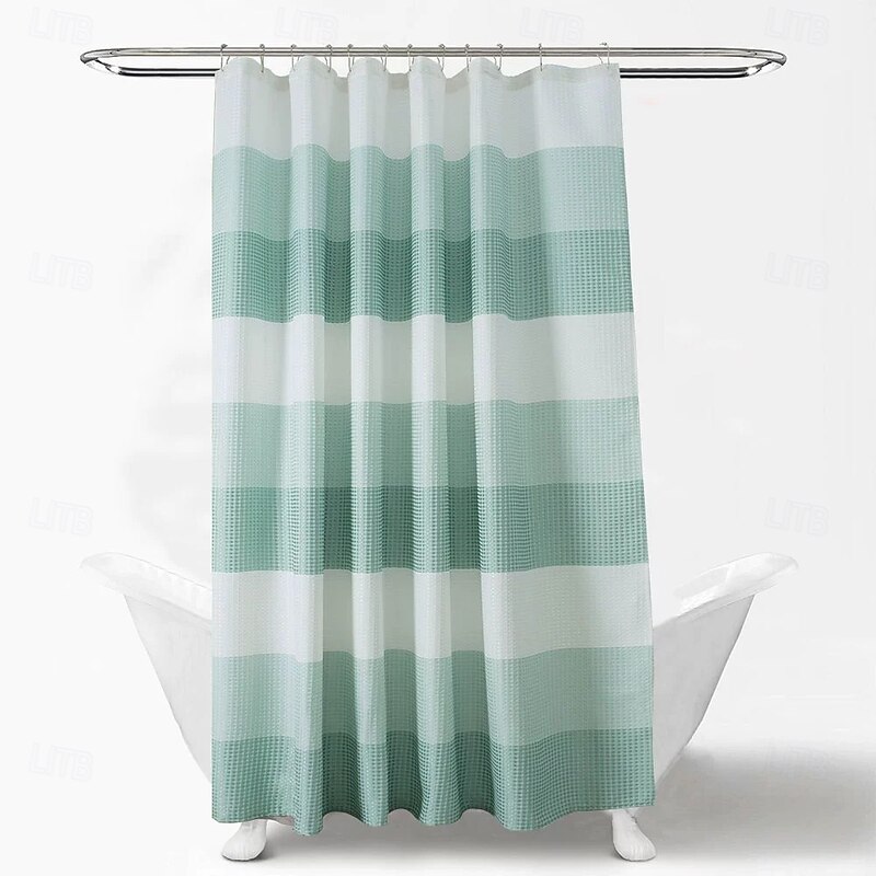 Shower Curtains for Bathroom, Polyester Waffle Textured Stripe Pattern Shower Curtain with Metal Grommets and Plastic Hooks 180cm*180cm(70"*70")2
