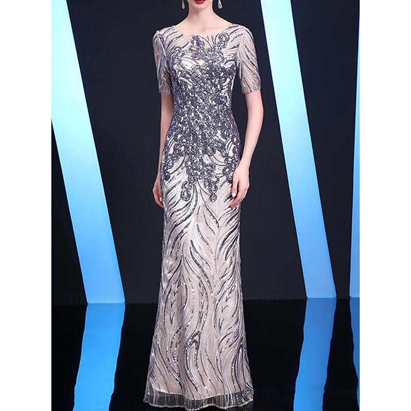 Dress Mother of the Bride Dress Elegant Party Crew Neck Floor Length Tulle Half Sleeve with Sequin4