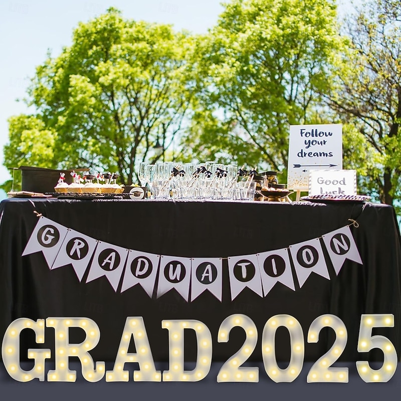 Graduation Decorations 2025 - LED Marquee Light Up Letters GRAD 2025 - Class of 2025 Ornaments Sign for Kindergarten Preschool High School College Wall Table Centerpieces Decor Party Supplies2