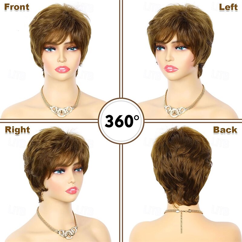 Short Brown Pixie Cut Wig Short Layered Hair Wigs with Bangs Fluffy Synthetic Hair Replacement Wig for Women Halloween Costumes Wigs2
