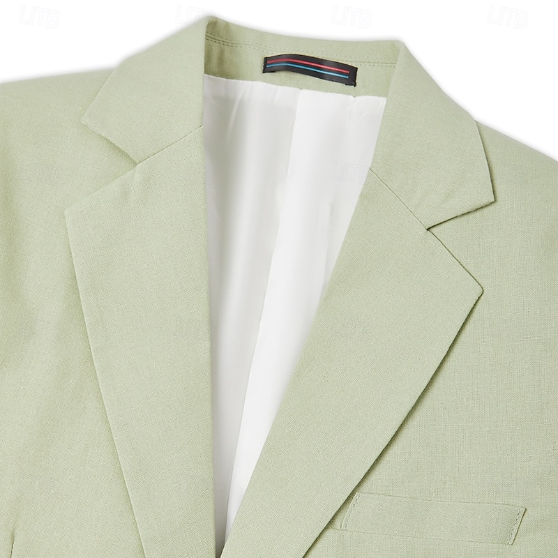 Men's Wedding Casual Linen Suits Sage Summer Fashion Daily Solid Colored Standard Fit 2 Piece Single Breasted Two-buttons3
