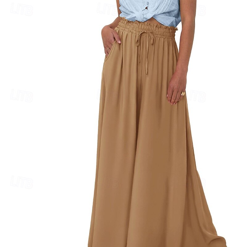 Women's Culottes Wide Leg Slacks Pants Trousers Streetwear Casual Full Length Natural Plain Pocket Elastic Waist Comfy Outdoor Comfortable Vacation Street Apricot Light Sky Blue Black Army Green3