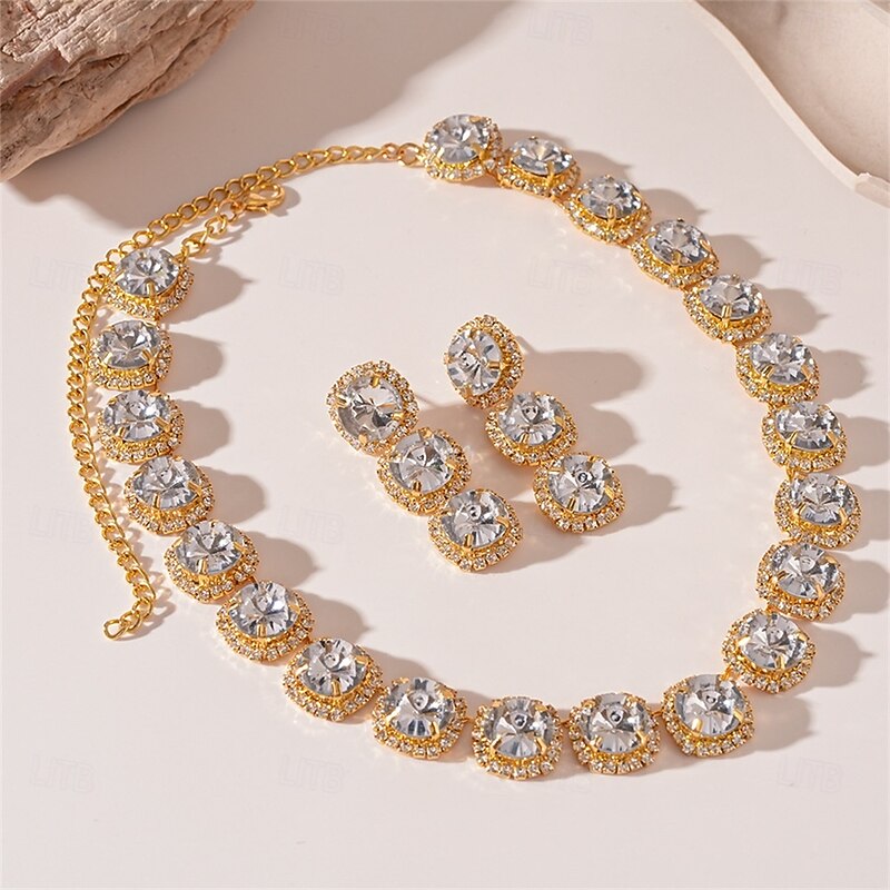 Jewelry Set Two-piece Suit Silver Cubic Zirconia Chrome 1 Necklace Earrings Women's Elegant Vintage Fashion Cute Vintage Style Classic Geometric Jewelry Set For Wedding Party Special Occasion4