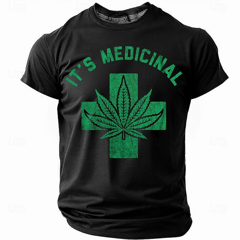 Men's Graphic T-Shirt: 'It's Medicinal' Cannabis Leaf & Medical Cross Print, Funny Lifestyle Humor2