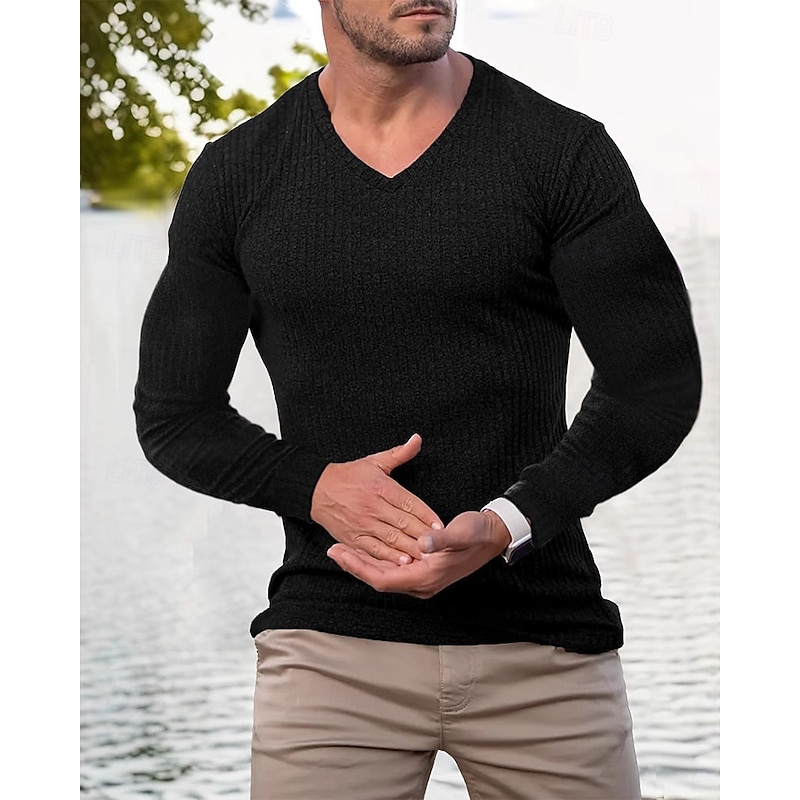 Men's T Shirt Henley Shirt Tee Short Sleeve Shirt Long Sleeve V Neck Spring &  Fall Plain Fashion Designer Basic Plain Vacation Street Going out Black Pink Light Blue Top Tee for Men2