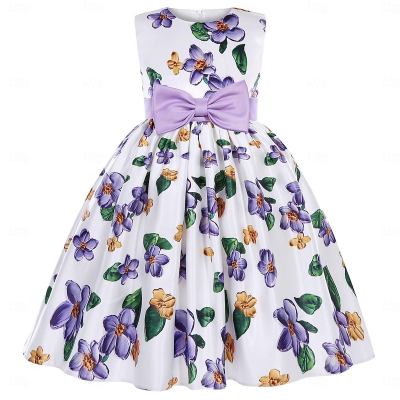 Kids Girls' Party Dress Graphic Sleeveless Performance Special Occasion Princess Sweet Polyester Party Dress Summer Spring kids Purple