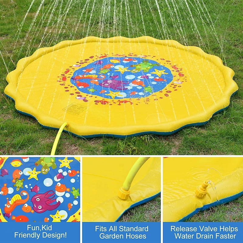 68inch Outdoor Water Play Mat  Multi-Color Marine Life Design  Durable PVC Splash Pad with Sprinkler Features Non-Slip & Inflatable  Ideal for Lawn and Garden Fun Water Toys3