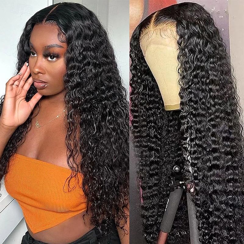 4x4 Lace Front Wig Water Wave Human Hair Wig Natural Color Lace Wig 150% Density