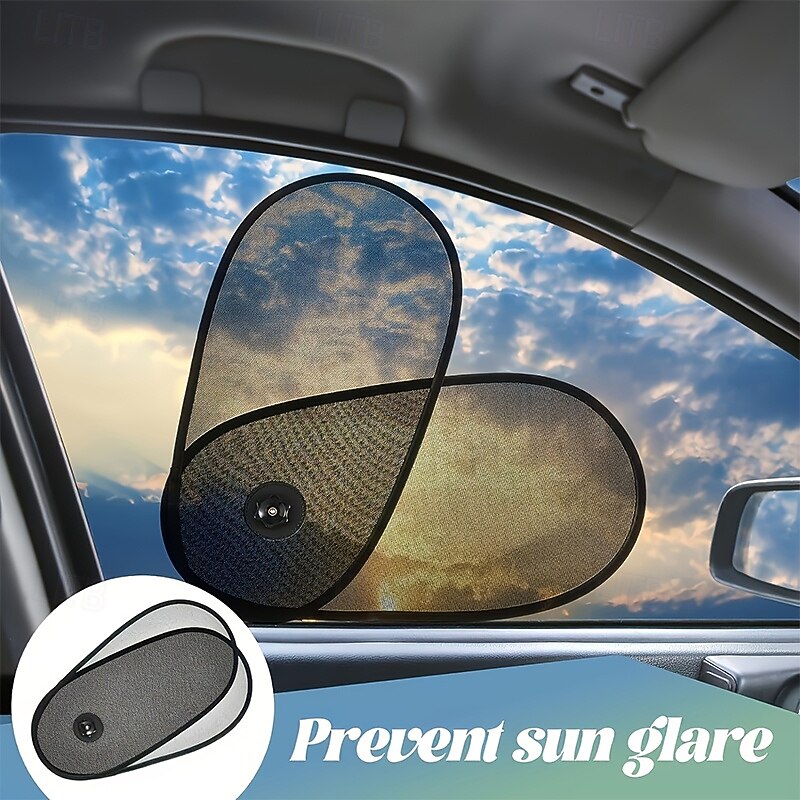 Car Side Window Sunshade, Adjustable Retractable with Rotation, UV Protection Heat Insulation, Universal Vehicle Curtain for Day/Night Anti-Glare