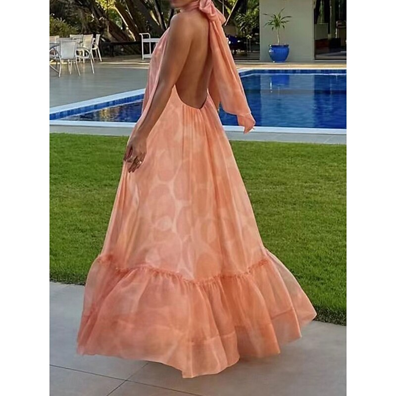 Wedding Dresses Orange Dress A-Line Halter Neck Sleeveless Floor Length Chiffon Bridal Gowns With Ruffle Hem3