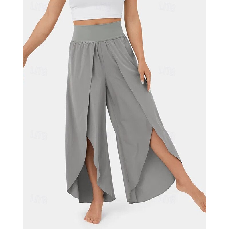 Women's Slacks Pants Trousers Casual Full Length Natural Plain Elastic Waist Split Comfy Comfortable Outdoor Going out carmine Dark red Forest Green Light Sky Blue Summer Regular Fit3