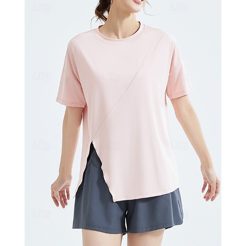 Women's Solid Colored Tops Sport Shirt Tennis Shirt Short Sleeve Side Split Split Tennis Golf Pickleball Crew Neck Top Black White Pink Tennis Clothing