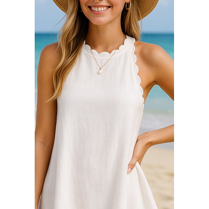Women's Mini Dress White Dress Graduation Dress Elegant Basic Modern Vacation Holiday Beach Regular Fit Plain Sleeveless Halter Neck White Summer3