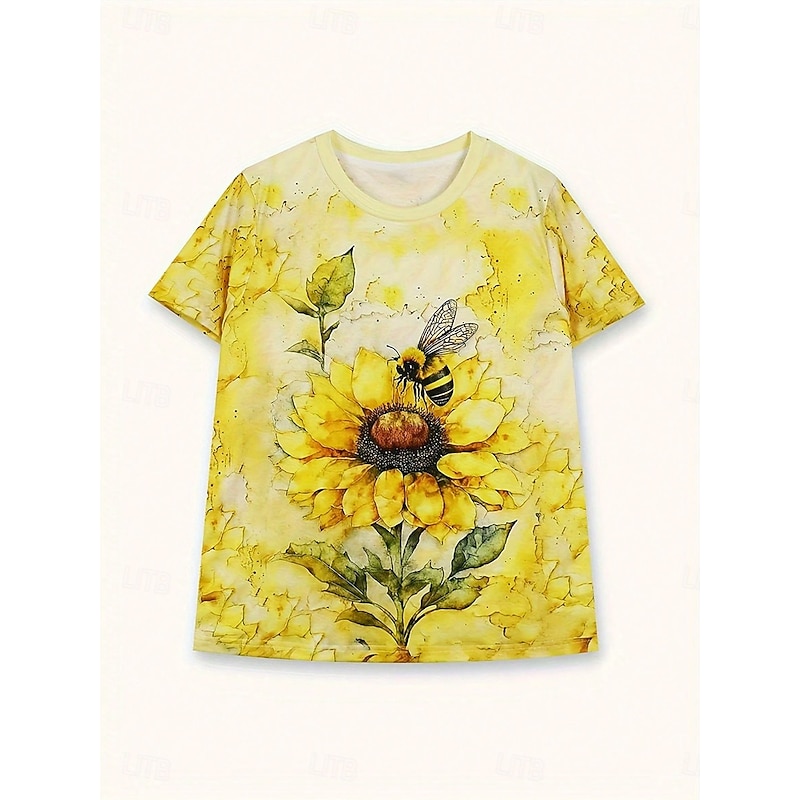 Women's T Shirt Floral Graphic Sunflower Vintage Stylish Classic Short Sleeve Crew Neck Round Neck Regular Tops Daily Print Yellow Summer Spring3