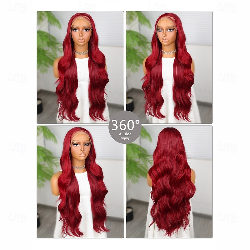 Synthetic Lace Wig Body Wave Style 30 inch Red Middle Part 13x4 Lace Front Wig Women's Wig Wine Red2