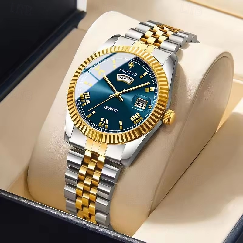 Men Quartz Watch Luxury Business Roman Numerals Dial Luminous Date Waterproof Alloy Watch