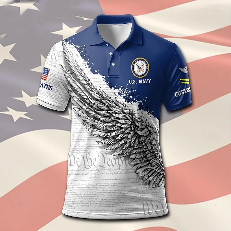 American Independence Day Men's American US Flag Polo Short Sleeve Polo Shirts Collared Shirts Casual School Outdoor Daily Wear 3D Print Summer Blue Green