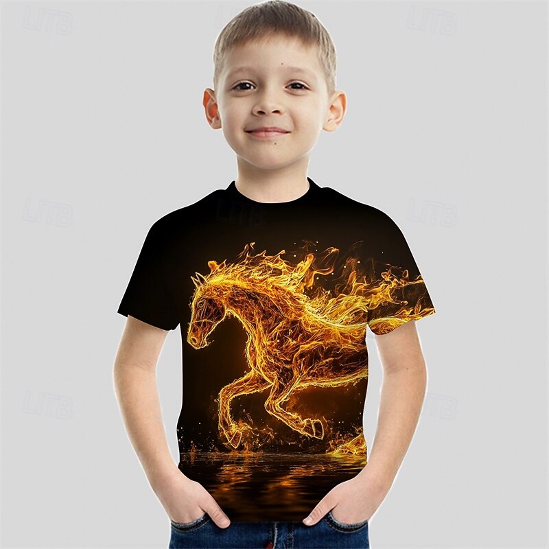 Boys 3D Horse T shirt Tee Short Sleeve Summer Spring Fashion Basic Kids 4-12 Years Crew Neck Outdoor Casual Daily Regular Fit
