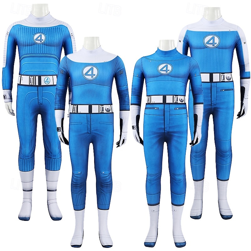 The Fantastic Four: First Steps Superhero Mister Fantastic Group Costume Jumpsuit Bodysuits Carnival Costume Dress Up Movie Cosplay for Boys Girls' Kid's Halloween Carnival Performance Party Comic Con