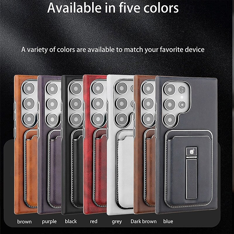 Phone Case For Apple AirTag S25 S24 Ultra Plus S23 Back Cover Magnetic Adsorption with Stand Holder Magnetic Support Wireless Charging Retro PC PU Leather