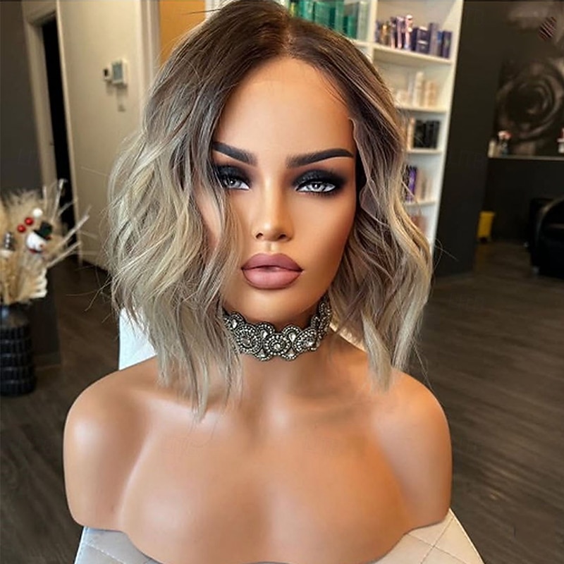 Unprocessed Virgin Hair 5x5 Closure 13x4 Lace Front Wig Short Bob Brazilian Hair Wavy Blonde Wig 130% 150% Density Ombre Hair Highlighted / Balayage Hair Glueless For Women Long Human Hair Lace Wig4