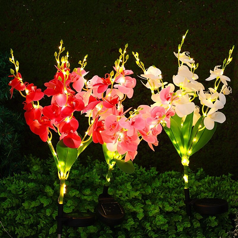 2PCS Solar Outdoor Waterproof Flower Lights Patio Lights Phalaenopsis Orchid Flower Lawn Light for Garden Terrace Yard Pathway Holiday Atmosphere Landscape Decoration2