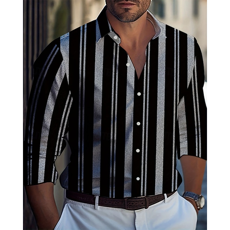 Men's Casual Shirt Beach Shirt Button Up Shirt Black Yellow Wine Red Blue Long Sleeve Stripes and Plaid Lapel Vacation Hawaiian Button-Down Clothing Apparel Polyester Fashion Casual Comfortable4