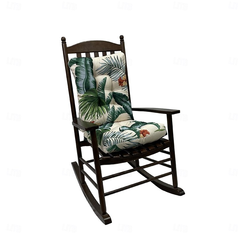 Indoor/Outdoor Rocking Chair Cushion Set, Tufted Water Resistant Chair Cushion Rocking Chair Pads Includes Seat Pad & Back Pillow with Ties, High Back Chair Cushion for Porch, Yard Garden4