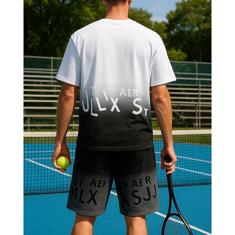 Men's Graphic Sports Set Shirts & Shorts Tennis Set Two-piece Suit Short Sleeves Sweat-Wicking Moisture Wicking Breathable Tennis Golf Pickleball Black White Blue Tennis Clothing2