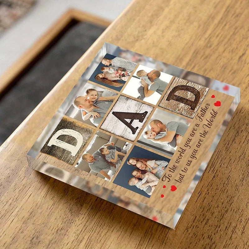 Personalized Photo Block Father's Day Best Custom Gift for Dad, Acrylic Plaque Block with 6 Photo Collage, Unique Picture Gift for Father3