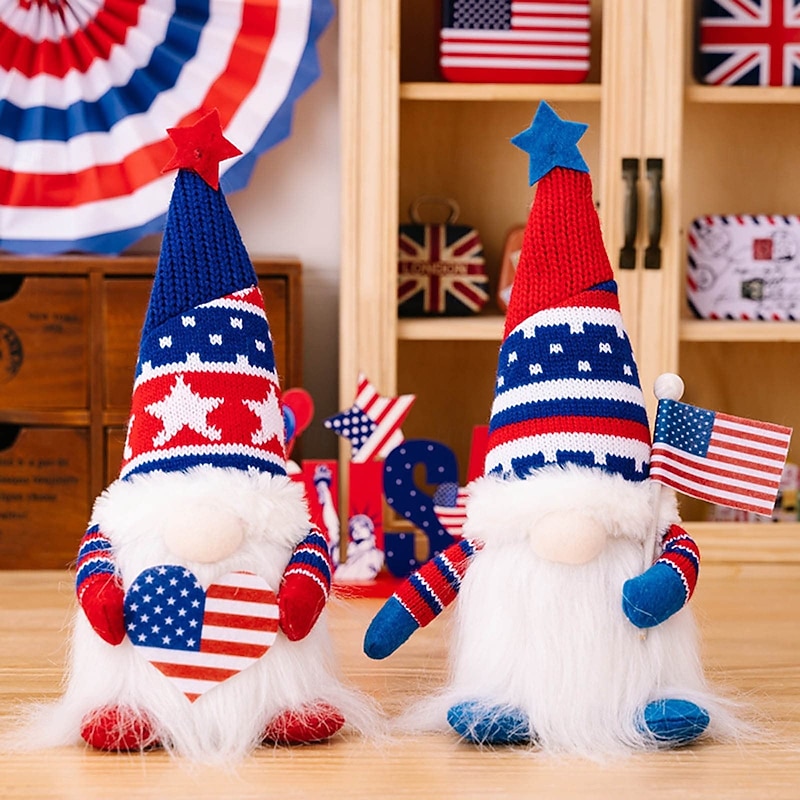 1 Pc. July 4th Independence Day Knitted Love American Flag Glowing Rudolf Dwarf Doll Party Patriotic Decorative Lamp AAA Battery4