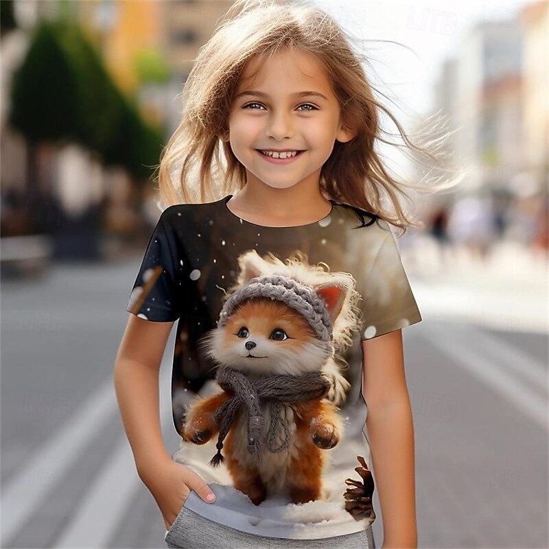 Girls' 3D Animal T shirt Tee Short Sleeve Summer Spring Fashion Basic Kids 4-12 Years Crew Neck Outdoor Casual Daily Regular Fit