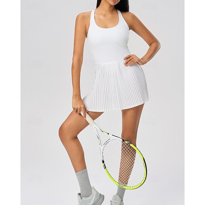 Women's Solid Colored Tennis Dress Sports Dress Sleeveless Pleated Breathable Tennis Golf Pickleball U Neck Racerback Black White Pink Tennis Clothing