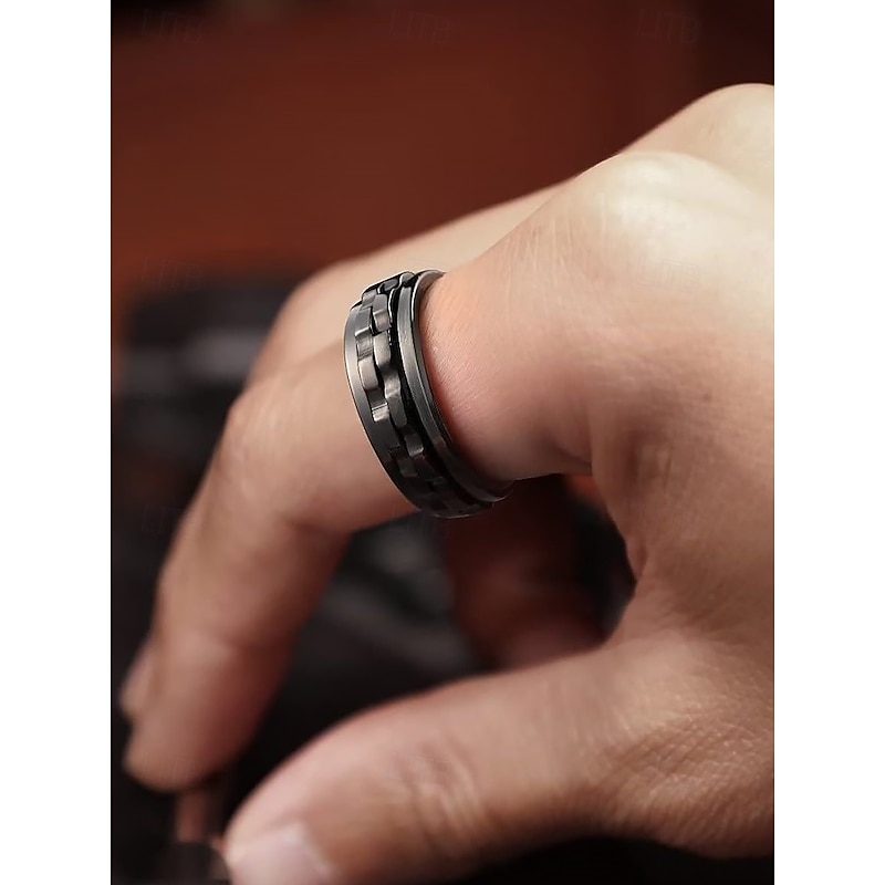 Men's Stainless Steel Spinning Fidget Ring – Black, Silver, and Gold Color Options with Chain Design for Stress Relief and Stylish Everyday Wear, Perfect Father's Day Gift2