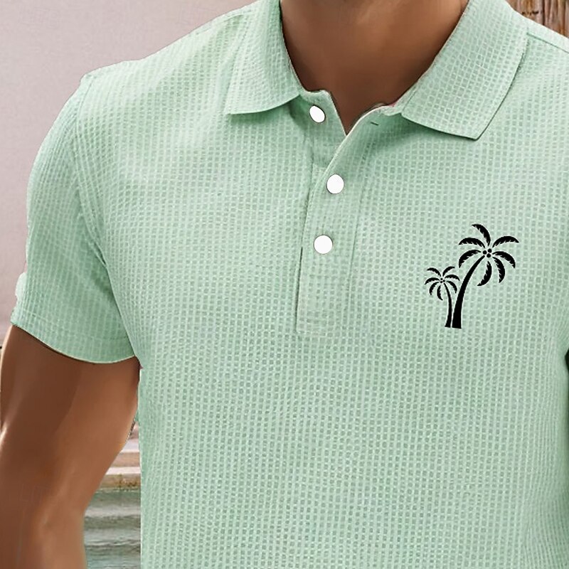 Men's Palm Tree Waffle Polo Shirts Short Sleeve Polo Shirts Collared Shirts Resort Business Casual Business Athleisure Vacation Wear Buttons 3D Print Summer Blue Orange Green4