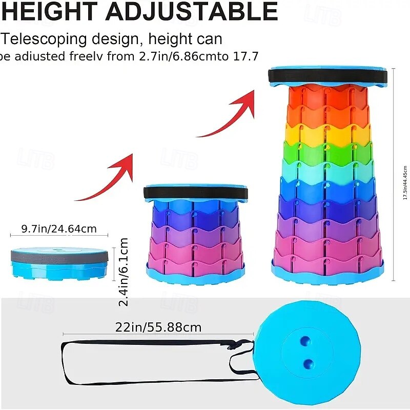 Portable Lightweight Retractable Folding Stool Seat Fishing Outdoor Camping Hiking Indoor Kitchen Max Load 400 Lbs Retractable Shoe Stool Rainbow Stool4