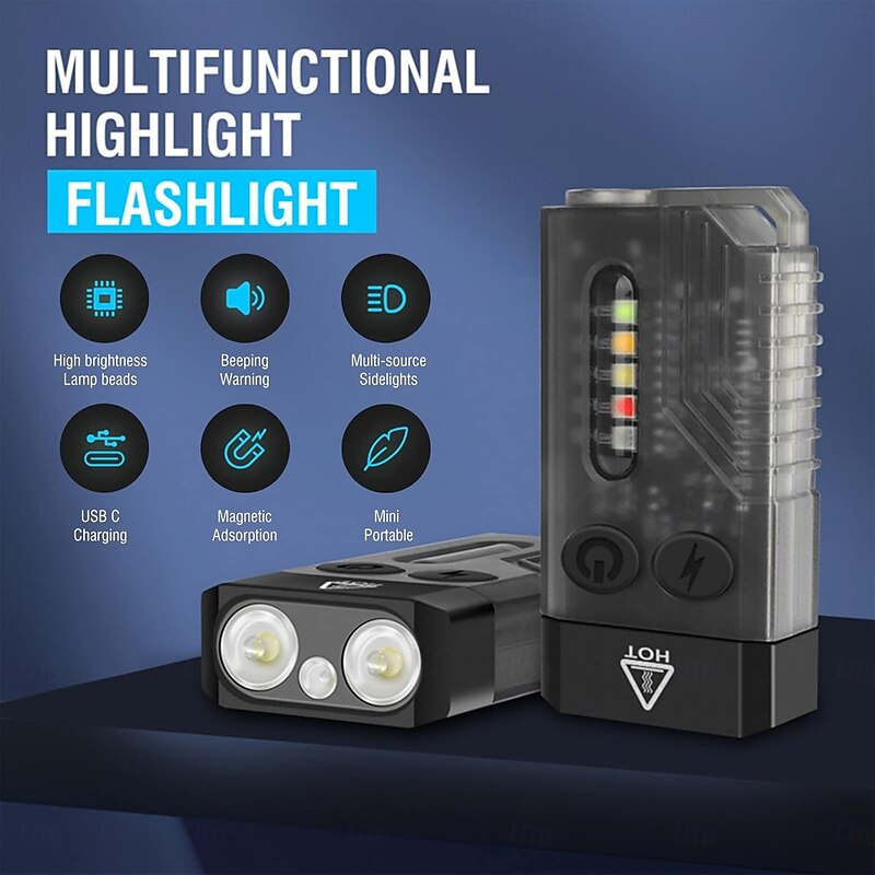 LED Flashlight Small Powerful EDC Super Bright 1000 LM LED Keychain Flash Light with 365nm UV Red Green Blue Light Mini Pocket COB Side Tail Magnet Beeping Sound 14 Modes2