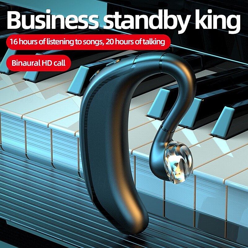 M-800 Bluetooth 5.0 Wireless Ear Hook Earbuds – TWS Sports Headphones with HiFi Stereo, Low Latency, Auto Pairing, Noise Reduction Mic for iOS Android