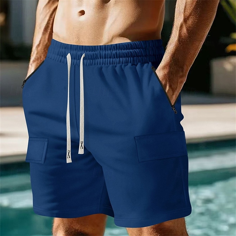 Men's Shorts Beach Shorts Running Shorts Casual Shorts Gym Shorts Drawstring Elastic Waist Zipper Pocket Plain Comfort Moisture Wicking Knee Length Sports Outdoor Daily Holiday Vacation Fashion Black3